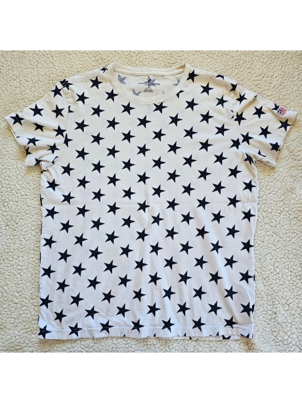 American Eagle M Star Print White T-Shirt Mens Casual Crew Neck Cotton Tee